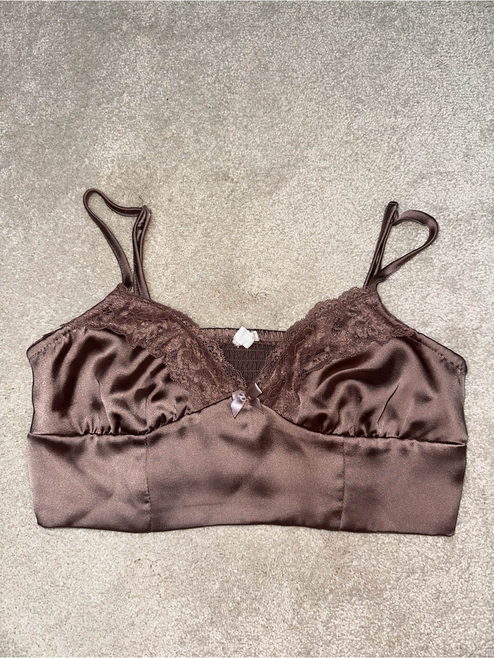 Garage Satin Lace Bra Top in Mauve Taupe Colour